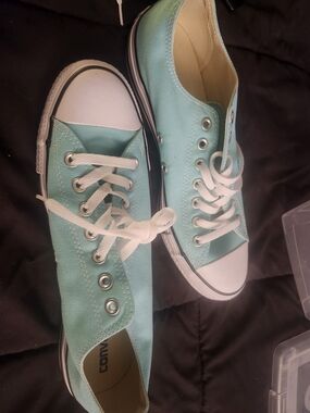 Converse Low-Top Canvas Sneakers in Teal and White